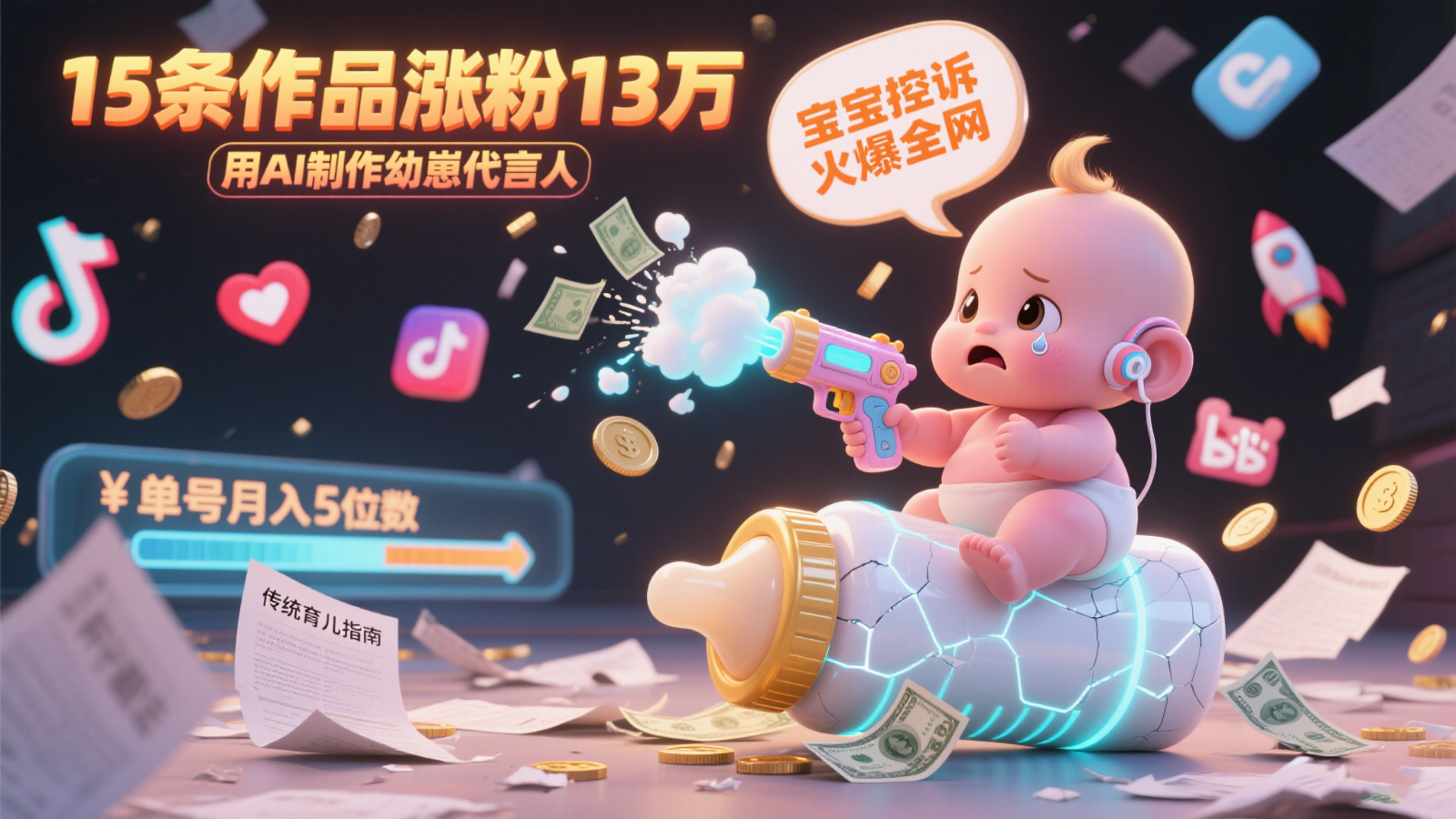 用AI制作幼崽代言人，宝宝的控诉火爆全网，15条作品涨粉13万，单号月入5位数实操教程-咖脉互联