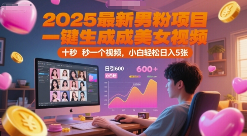 2025最新男粉项目，一键生成美女视频，日引600+色粉 十秒一个视频，小白轻松日入5张【揭秘】-咖脉互联