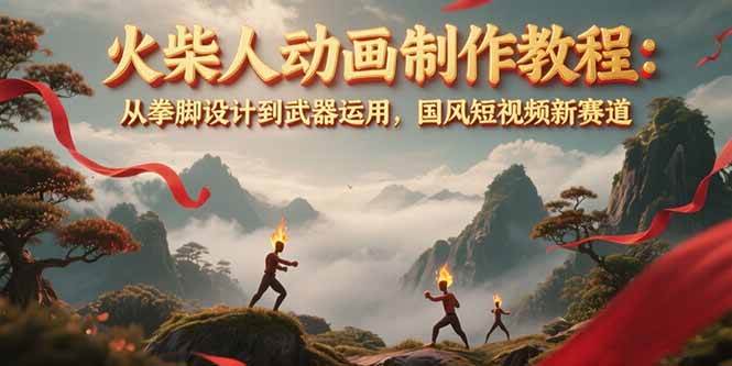 火柴人动画制作教程：从拳脚设计到武器运用，国风短视频新赛道-咖脉互联