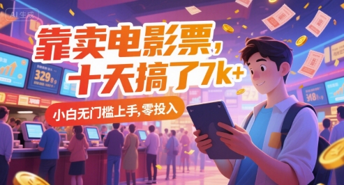 靠卖电影票，十天搞了7k+，小白无门槛上手，零投入【揭秘】-咖脉互联