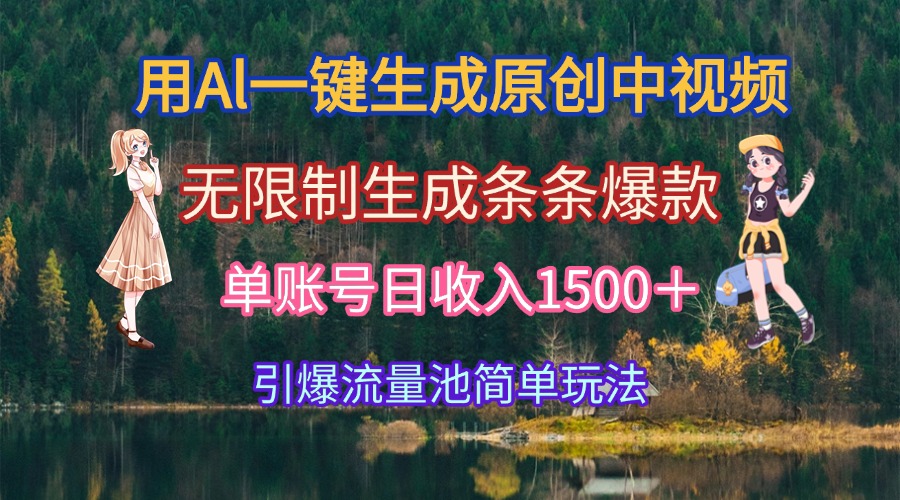 用Al一键生成原创中视频，无限制生成条条爆款，单账号日收入1500＋引爆…-咖脉互联