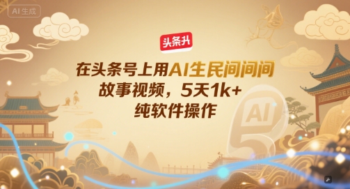 在头条号上用AI生民间故事视频，5天1k+，纯软件操作-咖脉互联