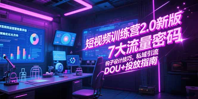 短视频训练营2.0新版，7大流量密码/钩子设计技巧/私域引流/DOU+投放指南-咖脉互联
