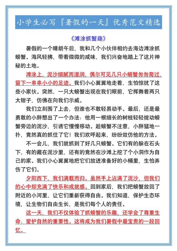 小学生必写『暑假的一天』优秀范文精选-小升初语文-咖脉互联