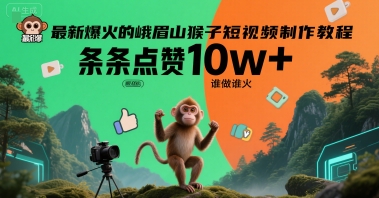 最新爆火的峨眉山猴子短视频制作教程，条条点赞10w+，谁做谁火【教程+提示词】-咖脉互联