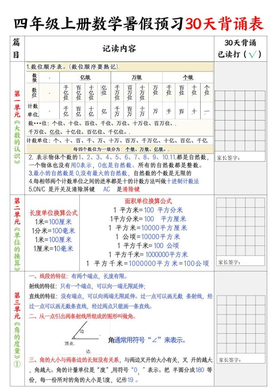四上数学30天记录单-咖脉互联