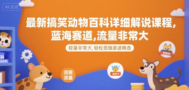 最新搞笑动物百科详细解说课程，蓝海赛道，流量非常大，轻松签独家进精选-咖脉互联