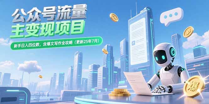 公众号流量主变现项目，新手日入四位数，含爆文写作全攻略(更新25年7月-咖脉互联