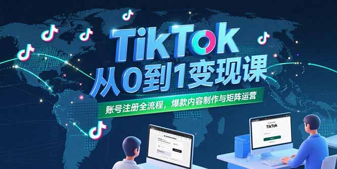 TikTok从0到1变现课，账号注册全流程，爆款内容制作与矩阵运营-咖脉互联