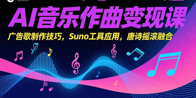 AI音乐作曲变现课，广告歌制作技巧，Suno工具应用，唐诗摇滚融合-咖脉互联