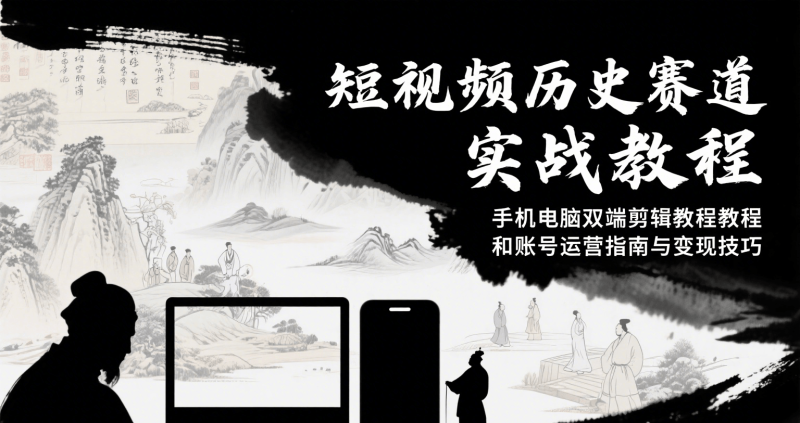 短视频历史赛道实战教程,手机电脑双端剪辑教程和账号运营指南与变现技巧-咖脉互联