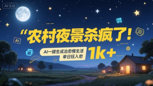 农村夜景杀疯了！AI一键生成治愈系慢生活，单日狂入1k+-咖脉互联