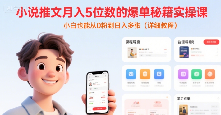 小说推文月入5位数的爆单秘籍实操课，，小白也能从0粉到日入多张(详细教程)-咖脉互联