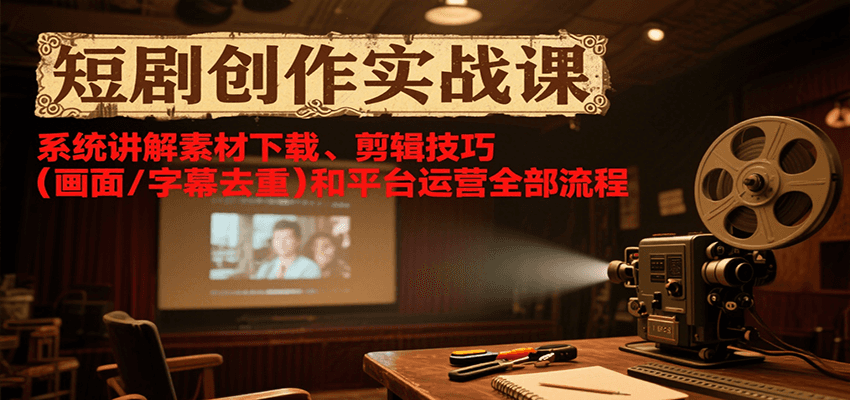 短剧创作实战课，系统讲解素材下载、剪辑技巧(画面/字幕去重)和平台运营全部流程-咖脉互联