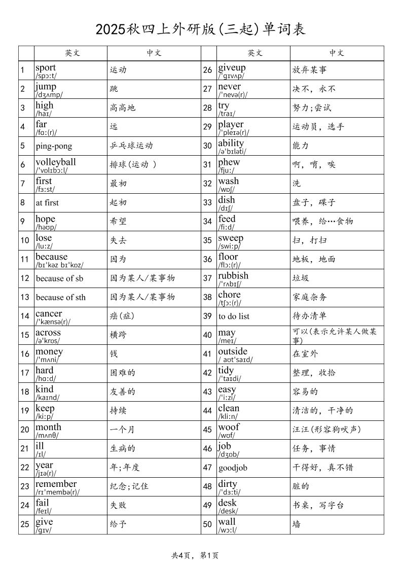 2025秋四上英语外研版(三起)单词表-咖脉互联