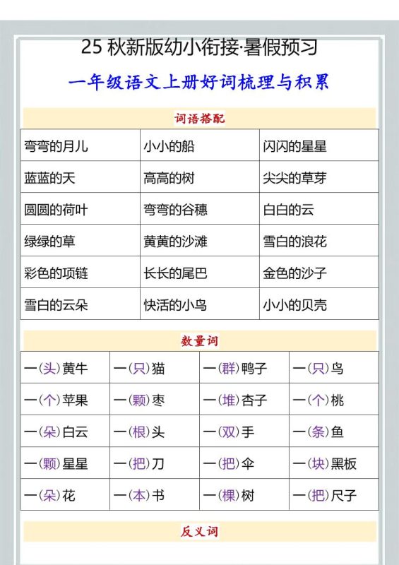 【2025秋新版】幼小衔接一年级语文上册好词梳理与积累-咖脉互联