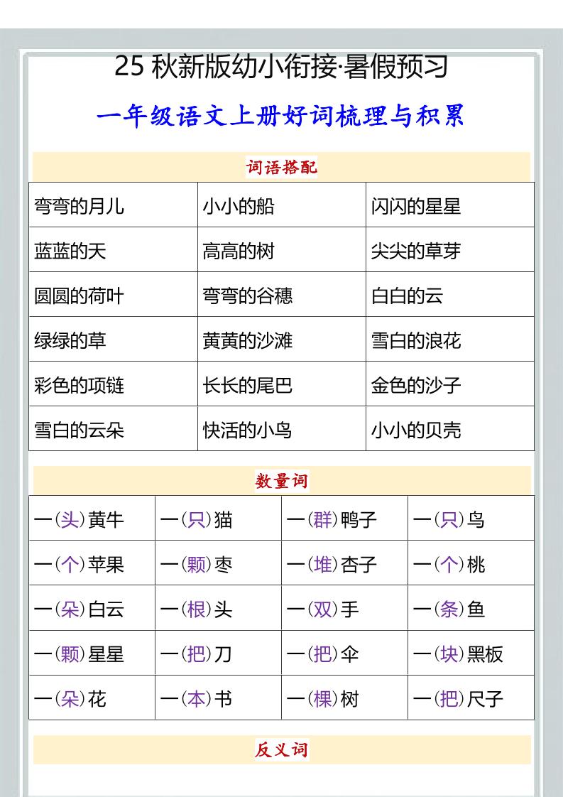 【2025秋新版】幼小衔接一年级语文上册好词梳理与积累-咖脉互联