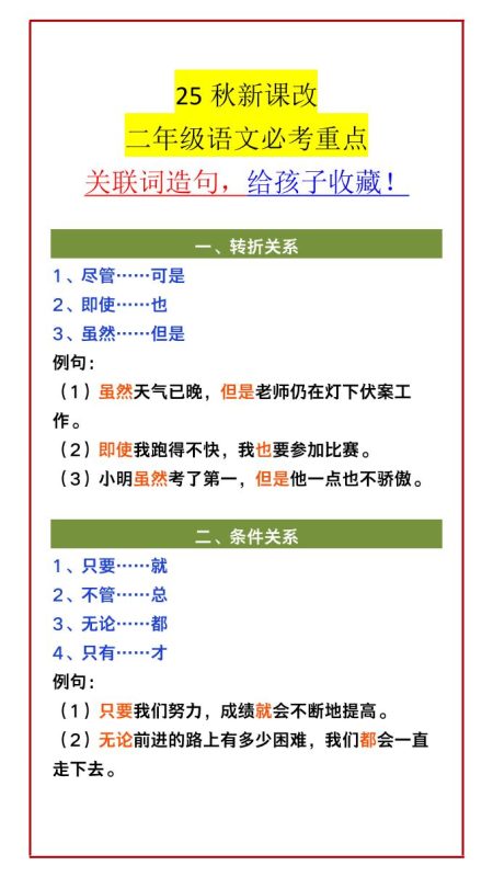 【2025秋新版】二年级语文必考重点关联词造句,给孩子收藏!-二上语文-咖脉互联