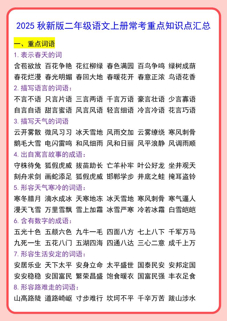 【2025秋新版】二年级语文上册常考重点知识点汇总-咖脉互联