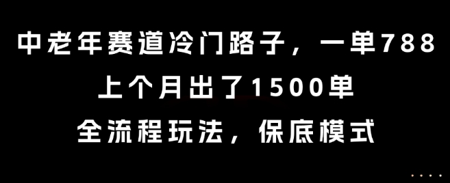 中老年赛道冷门路子，一单788，上个月出了1500单，全流程玩法，保底模式【揭秘】-咖脉互联