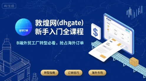 敦煌网(dhgate)新手入门全课程，B端外贸工厂转型必看，抢占海外订单-咖脉互联