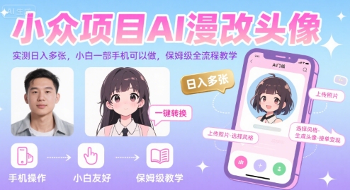 小众项目AI漫改头像，实测日入多张，小白一部手机可以做，保姆级全流程教学-咖脉互联