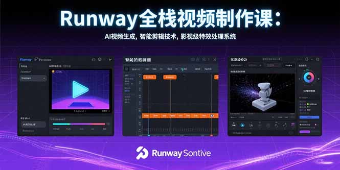 Runway全栈视频制作课：AI视频生成，智能剪辑技术，影视级特效处理系统-咖脉互联