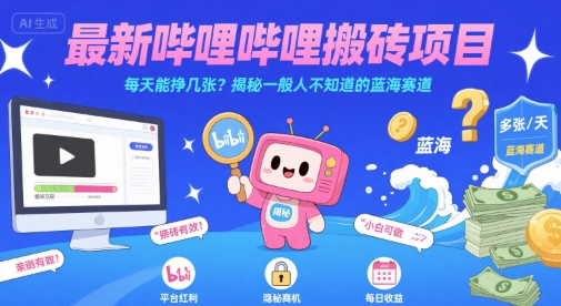 最新哔哩哔哩上B站搬砖项目，每天能挣几张？揭秘一般人不知道的蓝海赛道-咖脉互联