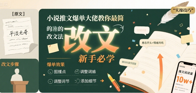 小说推文爆单大佬教你最简单的改文方法实操课，新手必学-咖脉互联
