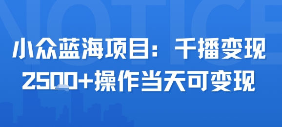 小众蓝海项目，千播变现2.5k+操作当天可变现-咖脉互联
