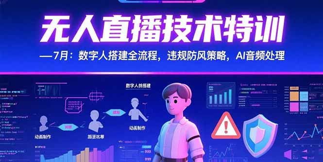 无人直播技术特训-7月：数字人搭建全流程，违规防风策略，AI音频处理-咖脉互联