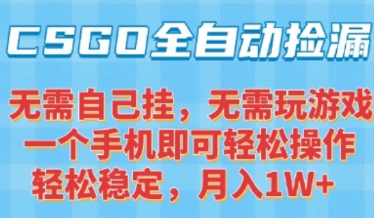CSGO自动捡漏项目，最新独家玩法，一个手机可操作，新手小白轻松月入1W+，操作简单易上手【揭秘】-咖脉互联