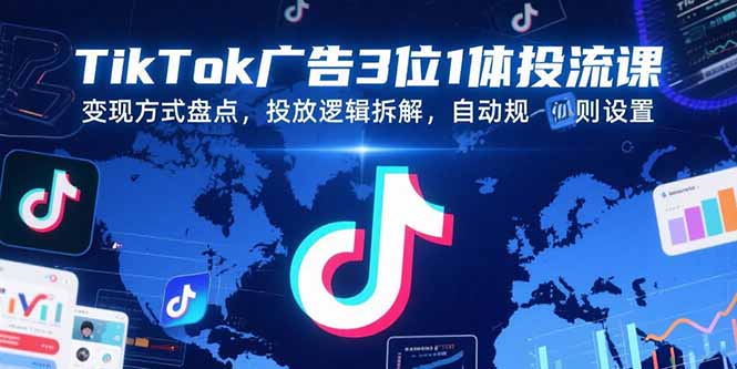 TikTok广告3位1体投流课，变现方式盘点，投放逻辑拆解，自动规则设置-咖脉互联
