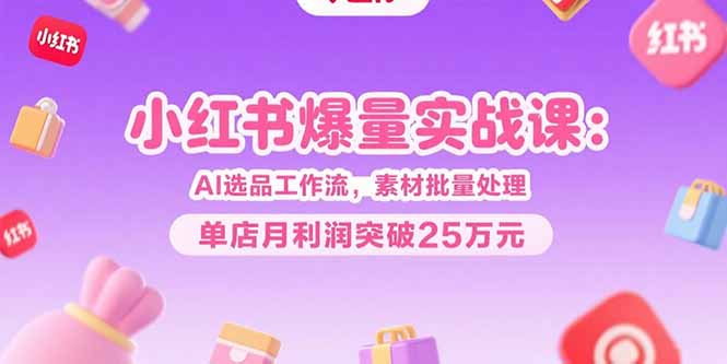 小红书爆量实战课：AI选品工作流，素材批量处理，单店月利润突破25万元-咖脉互联