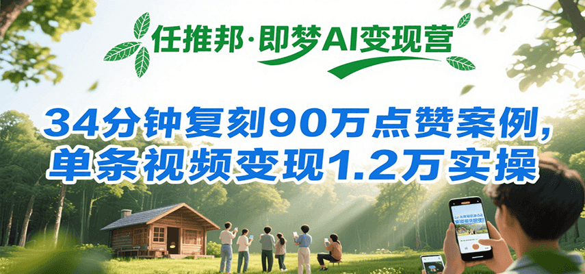 任推邦·即梦AI变现营，34分钟复刻90万点赞案例，单条视频变现1.2万实操-咖脉互联