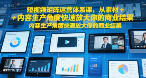 短视频矩阵运营体系课，从素材+内容生产角度快速放大你的商业结果-咖脉互联