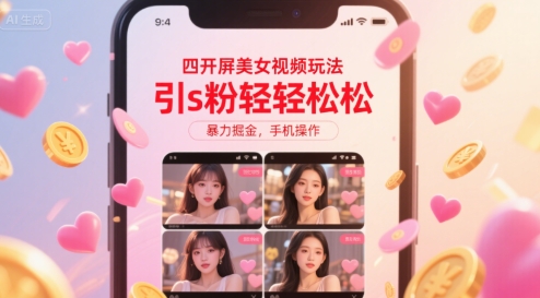 四开屏美女视频玩法，引s粉轻轻松松，暴力掘金，手机操作【揭秘】-咖脉互联