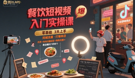 餐饮短视频入门实操课，引爆同城流量，打爆单店-咖脉互联