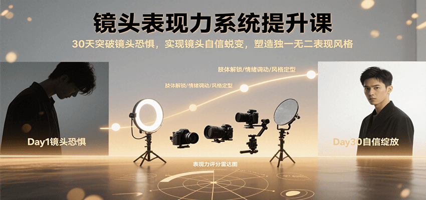 镜头表现力系统提升课，30天突破镜头恐惧实现自信蜕变，塑造独一无二表现风格-咖脉互联