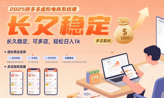 2025拼多多虚拟电商系统课，长久稳定，可多店，轻松日入1k-咖脉互联