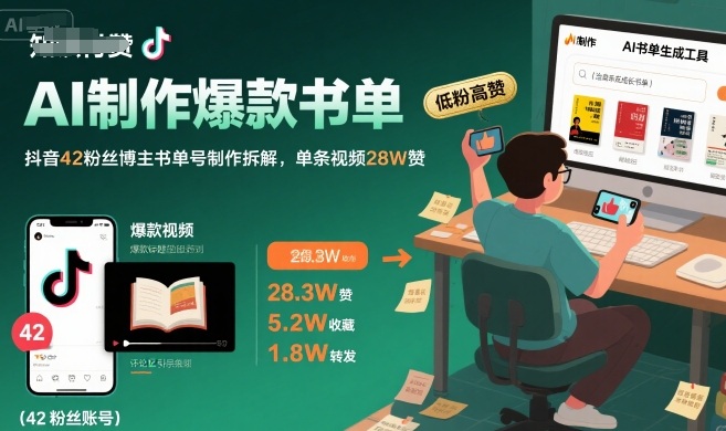 AI制作爆款书单，抖音42粉丝博主书单号制作拆解，单条视频28W赞-咖脉互联