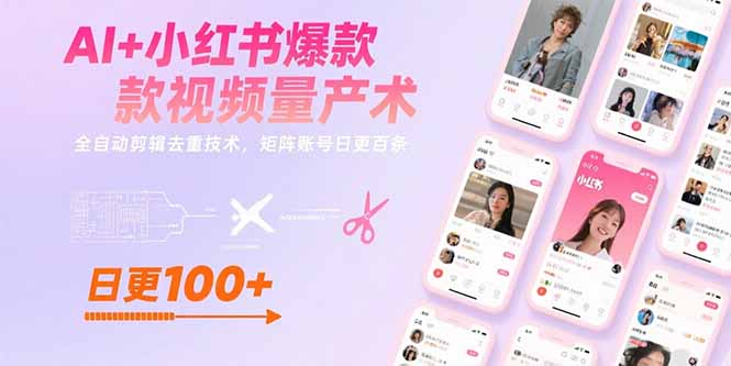 AI+小红书爆款视频量产术：全自动剪辑去重技术，矩阵账号日更百条-咖脉互联