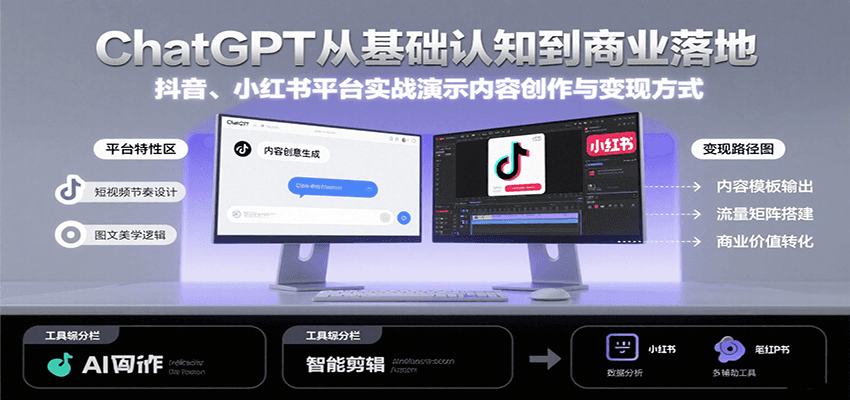 ChatGPT从基础认知到商业落地，实战演示抖音、小红书等平台的内容创作与变现-咖脉互联