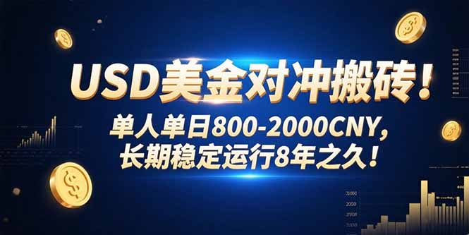 USD美金对冲搬砖!单人单日800-2000CNY，长期稳定运行8年之久!-咖脉互联
