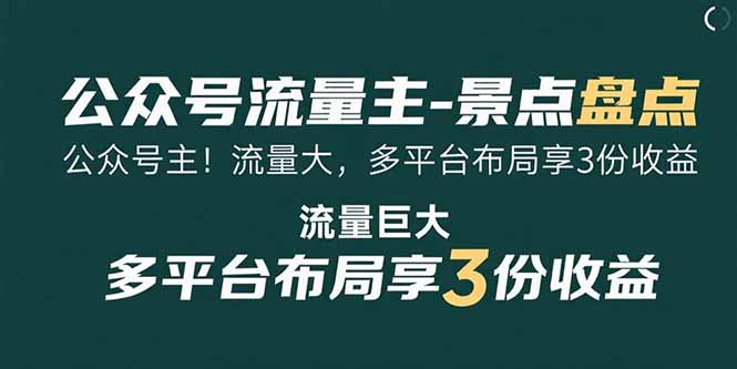 公众号流量主-景点盘点 流量巨大 多平台布局享3份收益-咖脉互联