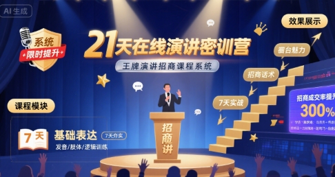 21天在线演讲密训营，王牌演讲招商课程系统-咖脉互联