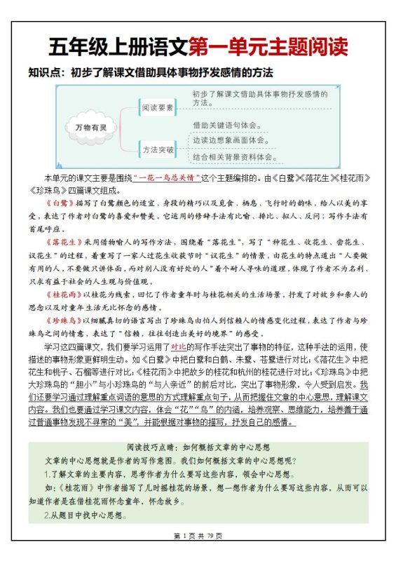五上语文1-8单元主题阅读理解(含答案79页)-咖脉互联
