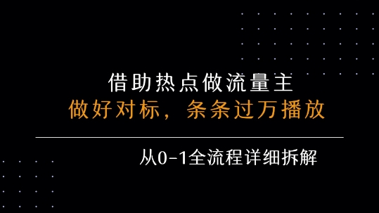 借力热点，乘顺风车玩流量主，条条过万播放， 每月收益5k+，从0-1全流程详细拆解-咖脉互联
