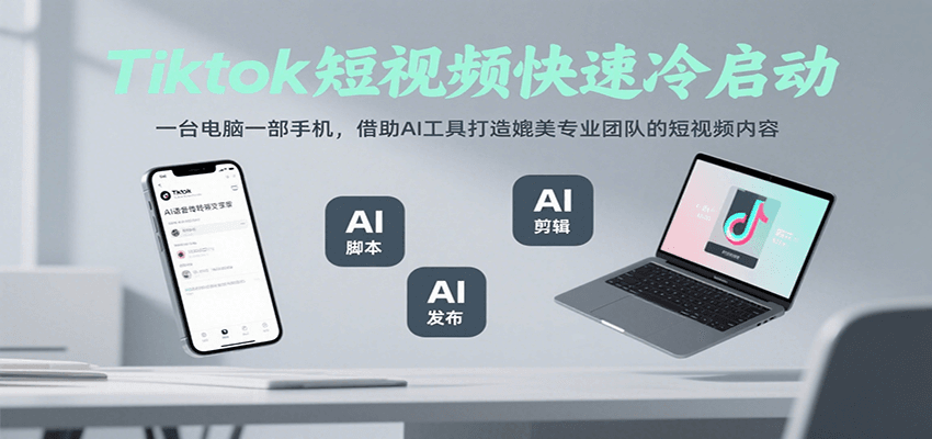 Tiktok短视频快速冷启动，一台电脑一部手机，借助AI工具打造媲美专业团队的短视频内容-咖脉互联