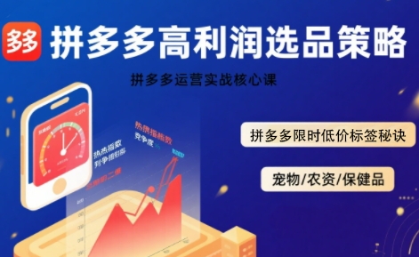 拼多多选品暴利技术实战课，拼多多高利润选品策略，拼多多限时低价标签秘诀-咖脉互联
